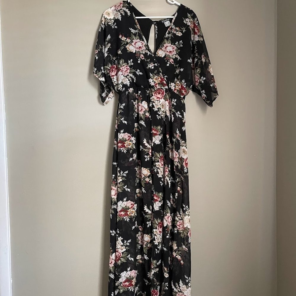Venus - Black Floral Maxi Romper